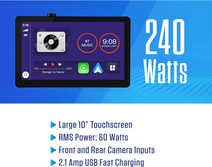 10" Single & Double DIN Top Mount Wireless Apple Carplay Android Auto Car Stereo Touchscreen IllumiNITE Light Ring & Buttons  Front/Rear Camera Input