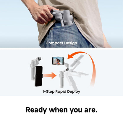 Insta360 Flow 2 Pro White - Industry-First AI Phone Gimbal with Apple DockKit, Pioneering 360º Pan Tracking, Free Tilt, Built-in Tripod/Selfie Stick, Portable Vlog/Travel Stabilizer
