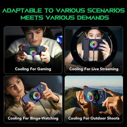 Magnetic Cell Phone Cooler for Gaming, Portable Mobile Phone Cooling Fan with RGB Light, App-Controlled Cellphone Radiator for iPhone Magnetic Series/iPad (Black)