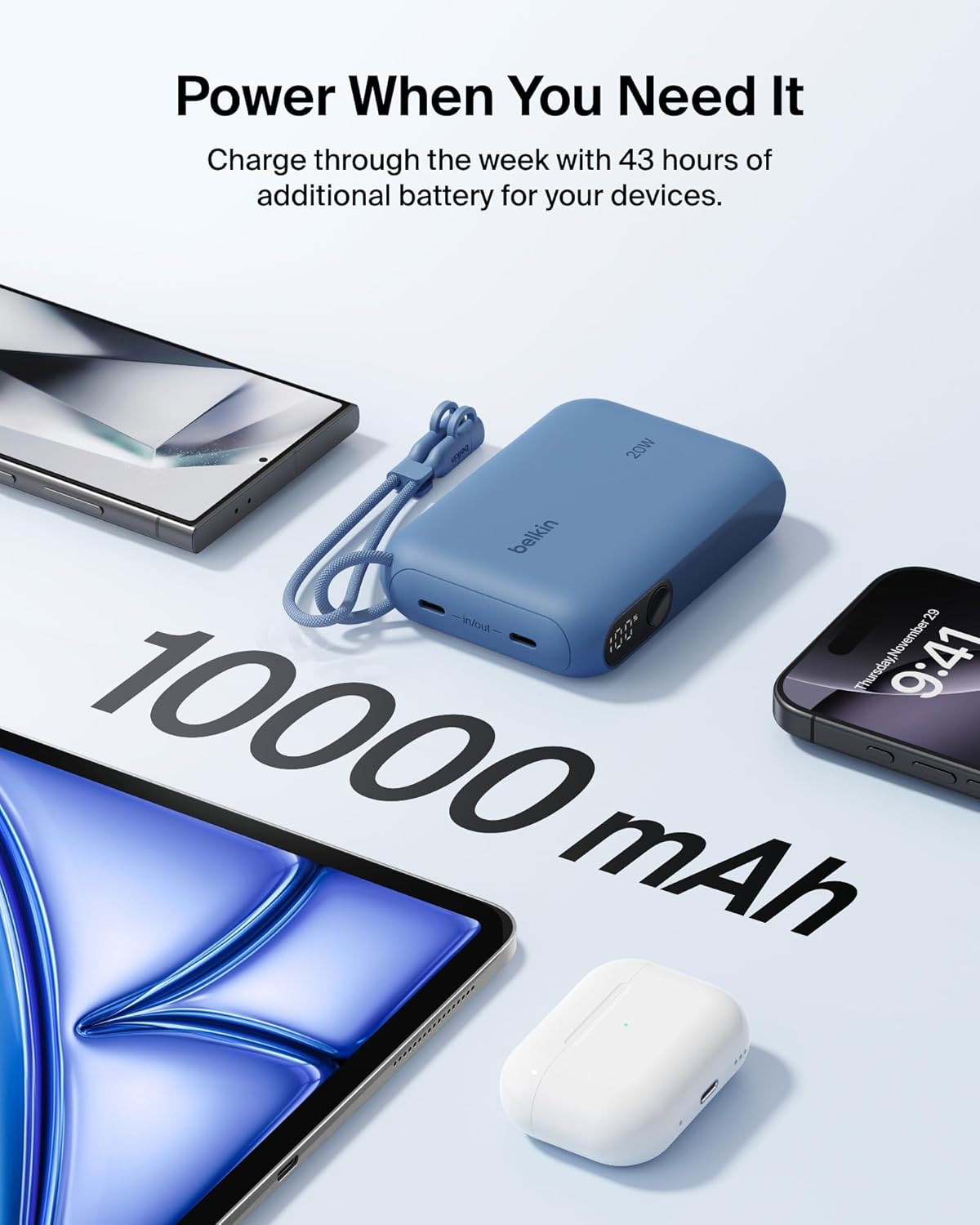 Portable Charger Slim 10,000mAh USB-C Power Bank - (Blue)