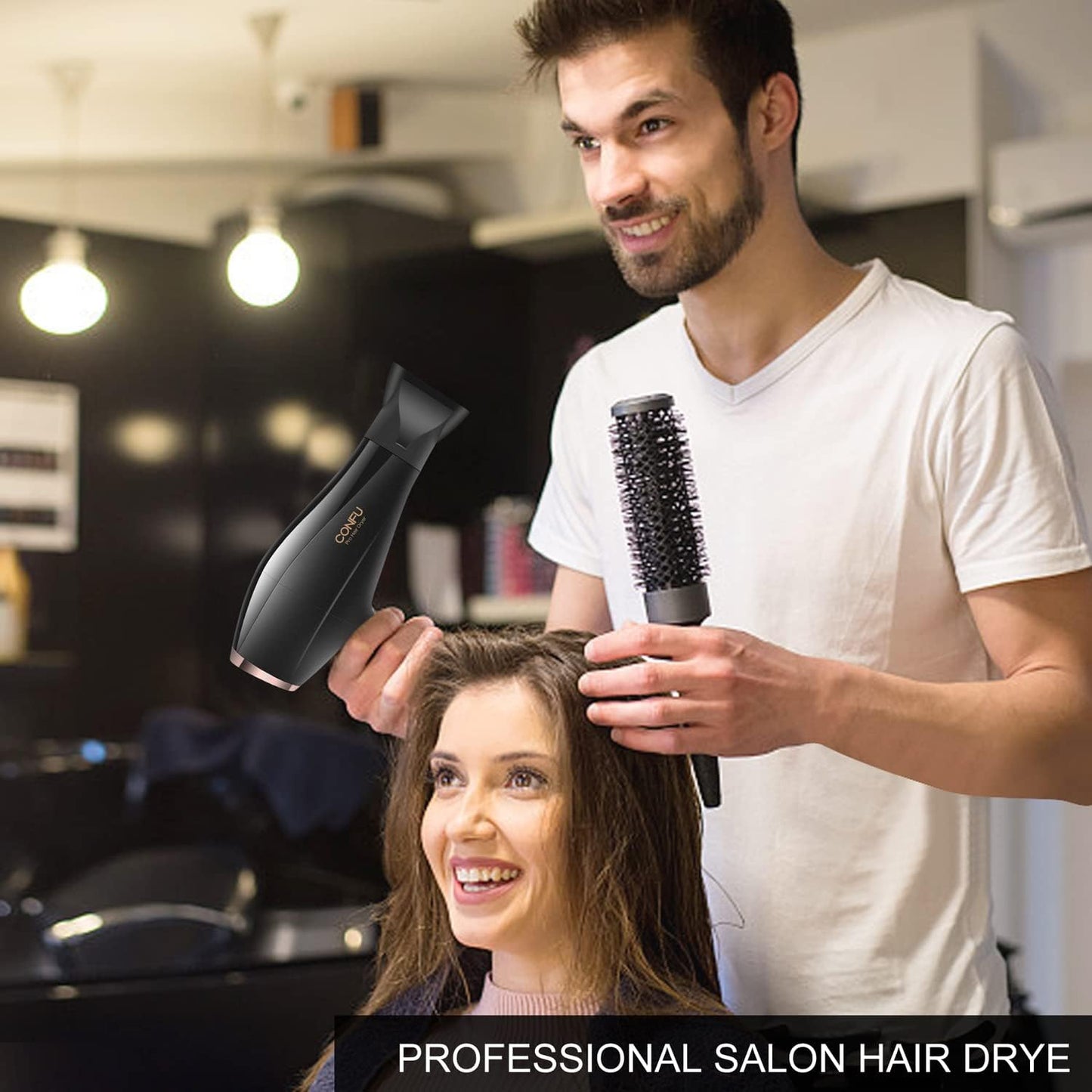 Ioniese Haardroër met Diffuser, CONFU Professionele Salon Haardroër met WS Motor, 2 Konsentreerder Spuitstuk Aanhegsels en ALCI Veiligheidsproppie, vir Vroue en Mans en Tuis Salon