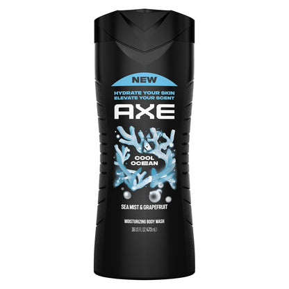 AXE Cool Ocean Men's Body Wash With Essential Oils 12H Refreshing Scent Body Wash For Men, Clean and Fresh Scent (16 oz)