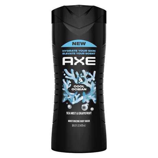 AXE Cool Ocean Men's Body Wash With Essential Oils 12H Refreshing Scent Body Wash For Men, Clean and Fresh Scent (16 oz)