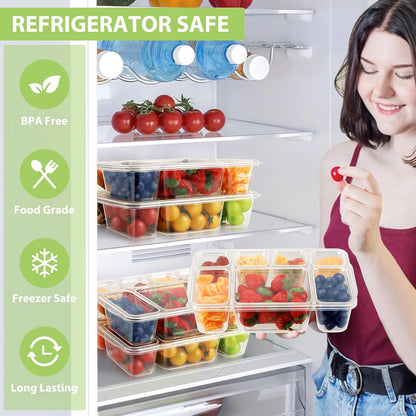 Freshmage Snackle Box Houer - 2 Pak, 7 Kompartement Verdeelde Opdienbak met Deksel, Draagbare Deursigtige Happieboks Houers vir Lekkers, Vrugte, Neute en Peuselhappies – Ideaal vir Reis, Partytjies, Pieknieks