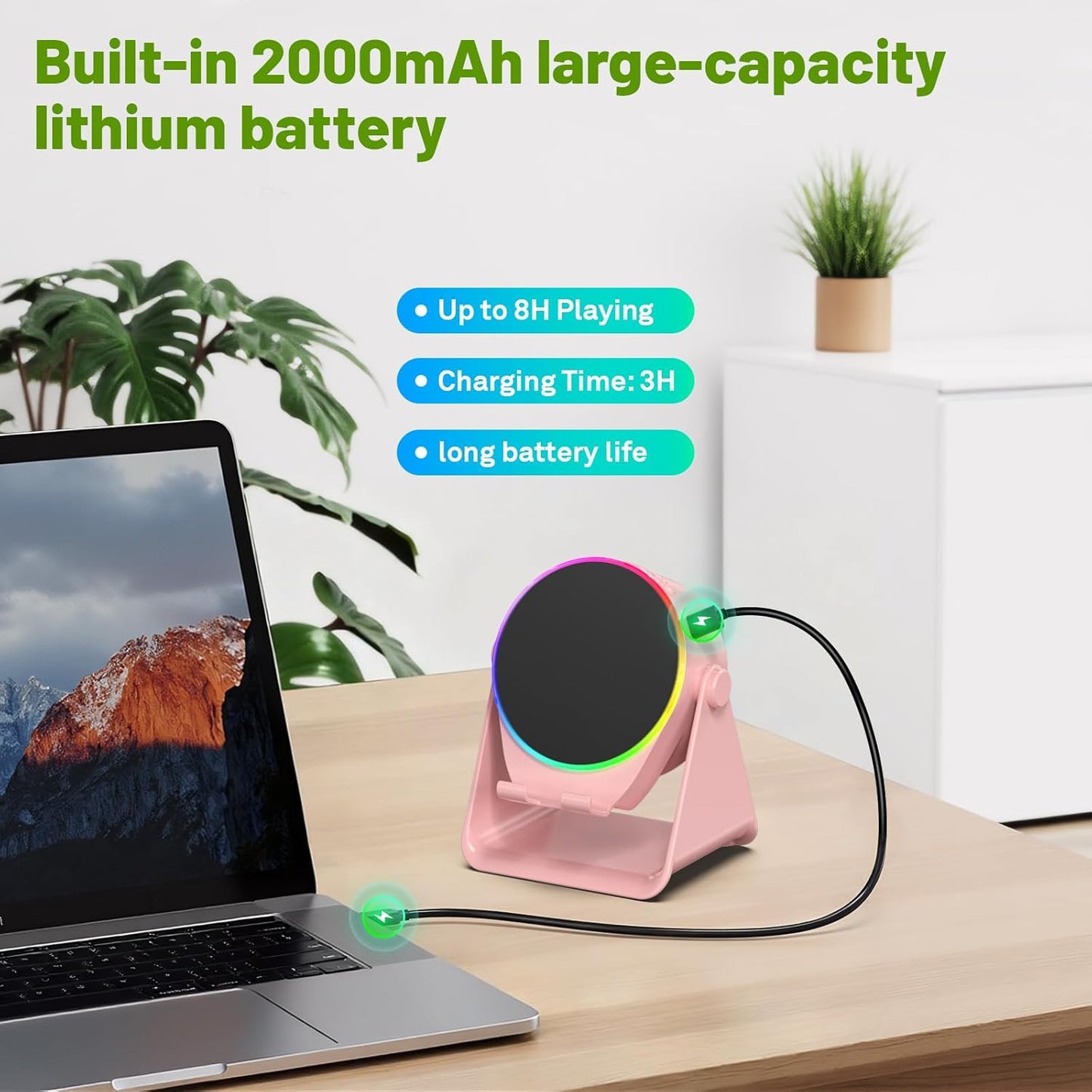 Wireless Induction Audio Bluetooth Speaker, 4 in 1 Phone Stand Speakers Amplifier with Colorful Ambient Light,360° Adjustable Holder - Pink