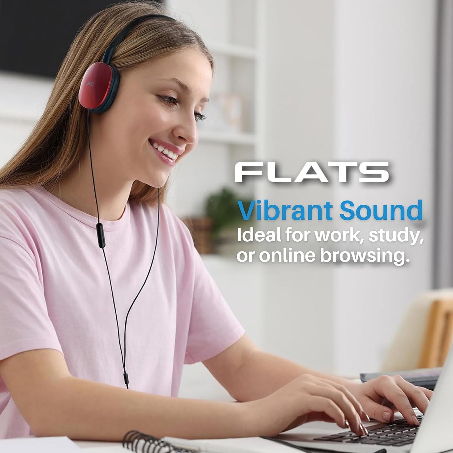 JVC Flats On-Ear Wired Headphones - Flat Foldable Design - 30mm - Red