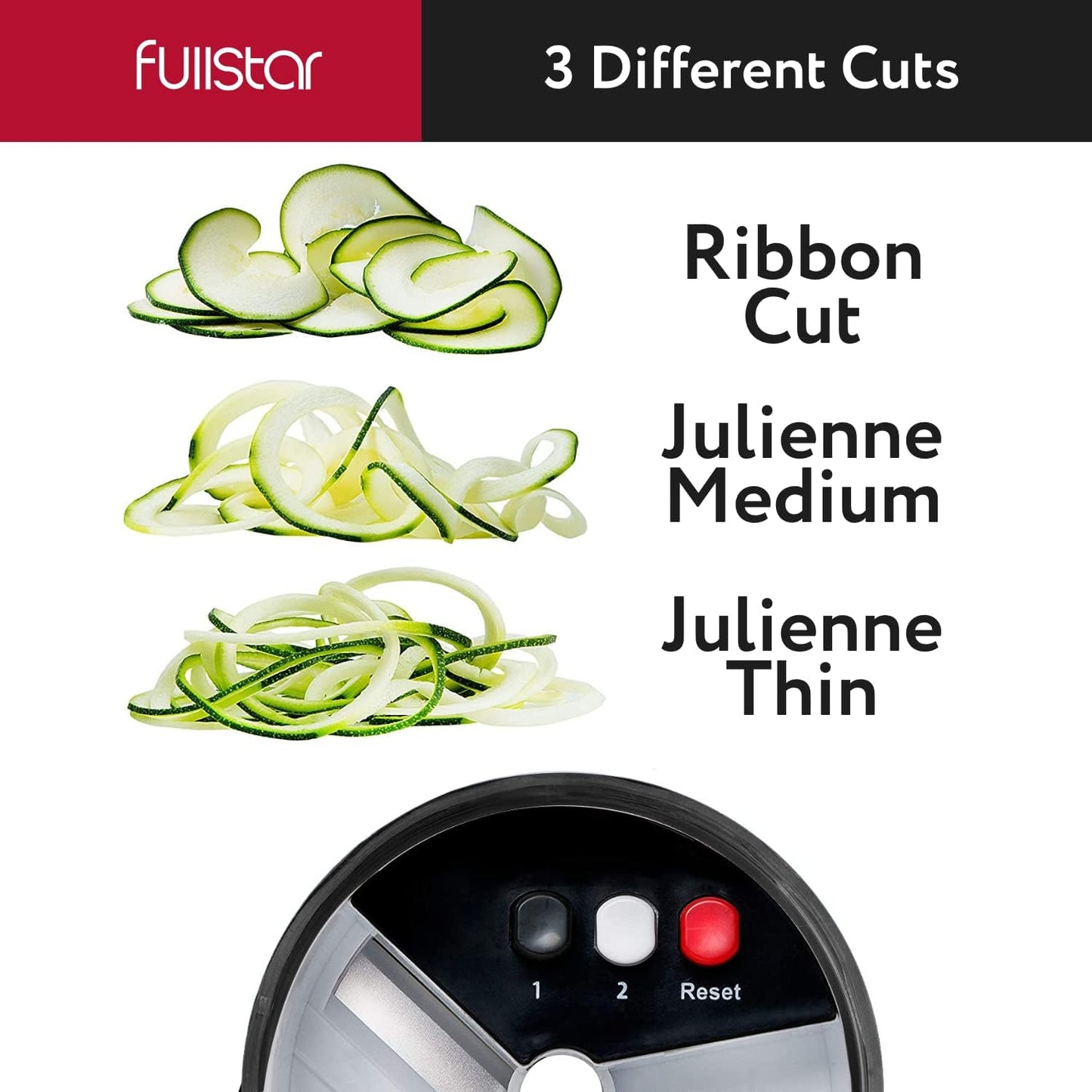 Fullstar Alles-in-1 Groentesnyer en Mandolien vir Kombuis - Kaasrasper, Fransebraai-Snyer, Kaassnyer - Bonus Handheld Spiraliseerder Ingesluit (6-in-1, Vlekvrye Staal)
