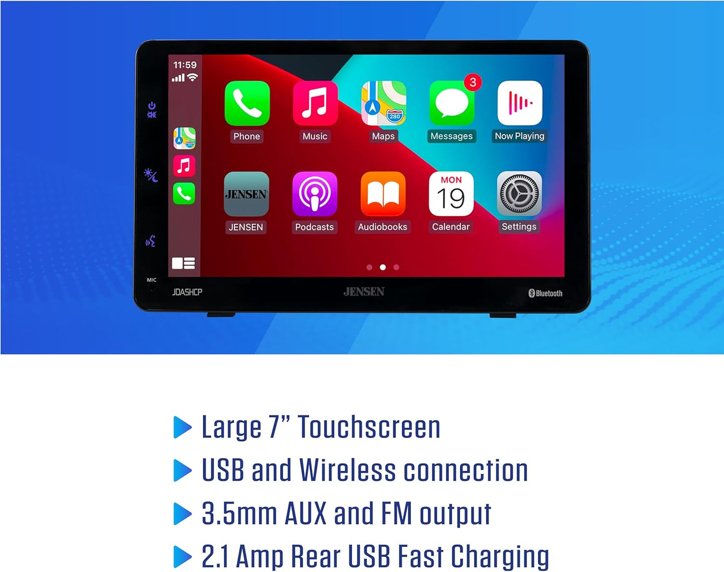 7" Portable Wireless Apple CarPlay Android Auto Car Stereo Screen Dash & Windshield Mount Options | Bluetooth Hands Free Calling & Music Streaming