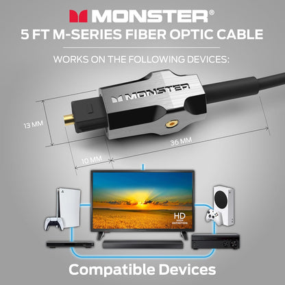 Monster M-reeks 1000 Optiesevesel-oudio-Toslink-kabel, Klankbalk Optiese Oudiokabel met Goue Konneksies, 1,5m