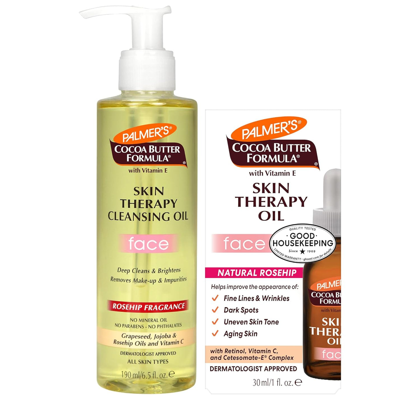 Palmer's Face Oil + Facial Cleanser Oil, Cocoa Butter with Vitamin E & Rosehip Fragrance Skin Care Bundles
