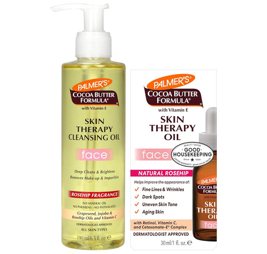Palmer's Face Oil + Facial Cleanser Oil, Cocoa Butter with Vitamin E & Rosehip Fragrance Skin Care Bundles