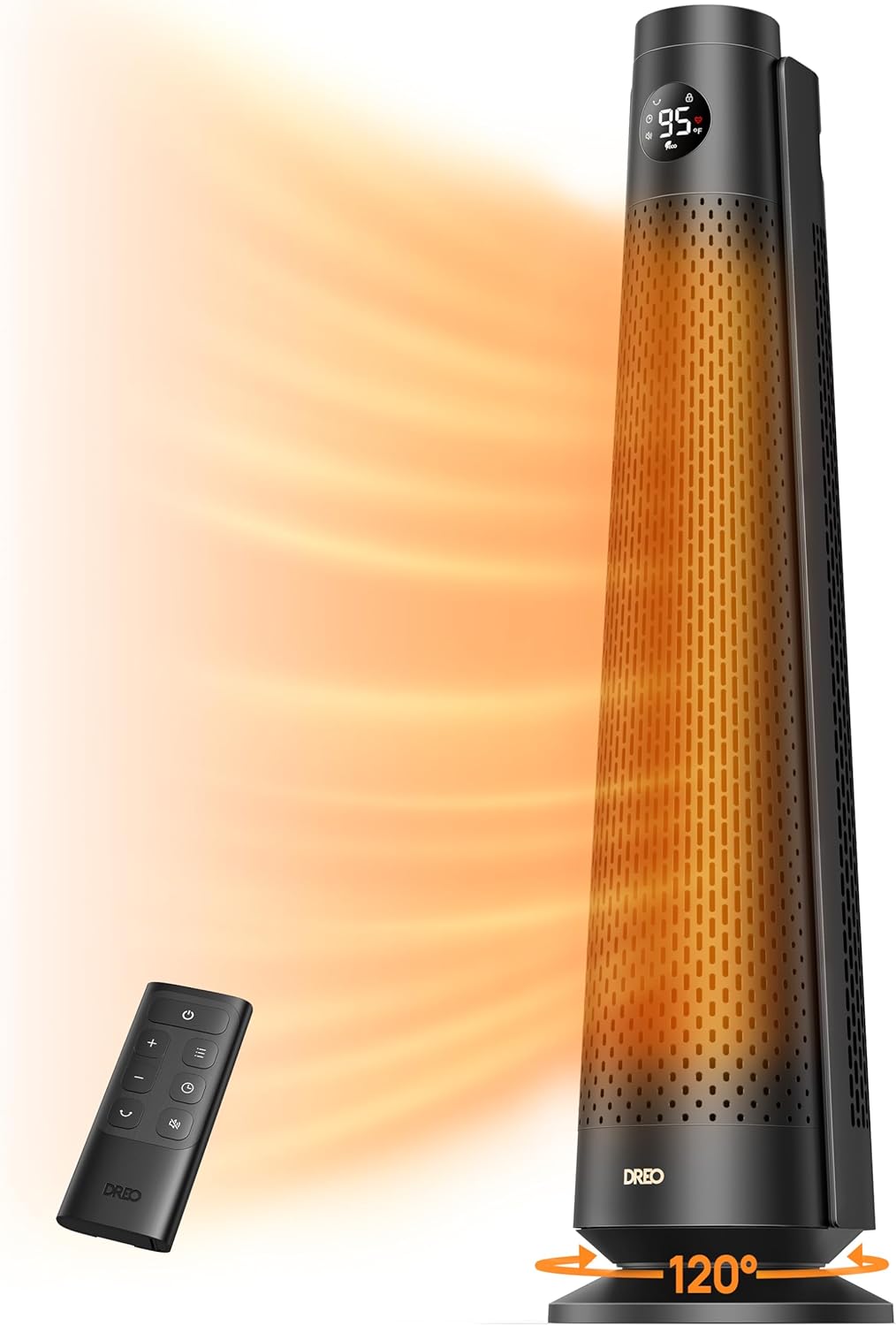 Ruimteverwarmer Groot Kamer, 30" Elektries met Afstandbeheer, 120° Ossillasie, Verstelbare Termostaat, 5 Hitte- en 3 Waaiervlakke, 8 Veiligheidsbeskermings, 25dB Stil, 1-12H Tydhouer - Swart