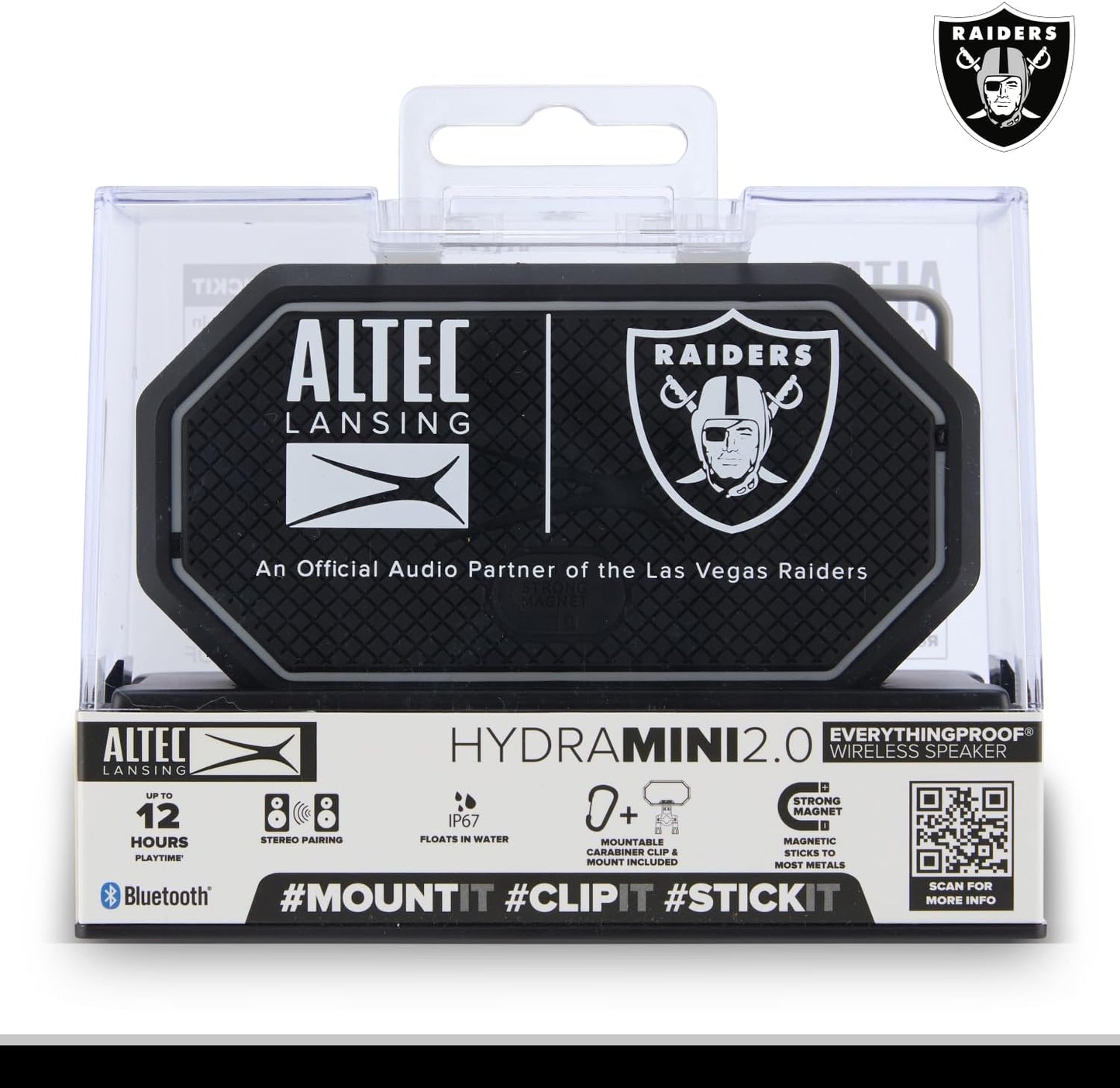 Altec Lansing x Las Vegas Raiders - Draagbare Bluetooth-luidspreker HYDRAMINI 2.0, IP67 Waterdig, 8W Uitset, 12h Speeltyd, USB-C Vinnig Laai, Stemassistent-integrasie (Las Vegas Raiders)