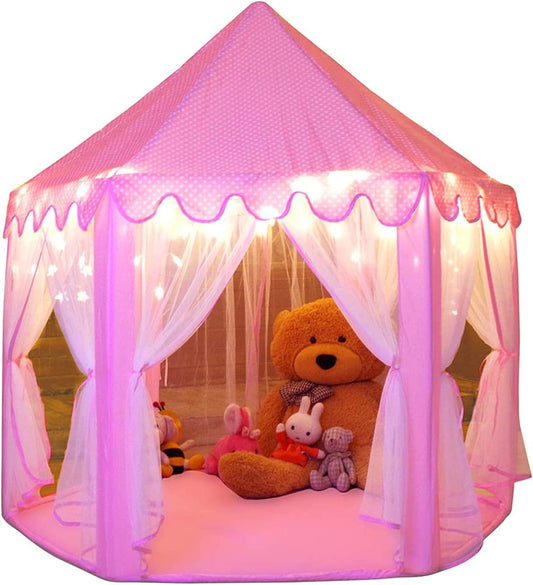 Monobeach Prinses Speelding Tentspeelhuisie vir Dogtertjies Groot Kinders Kasteel Speel Tent met Sterliggies vir Kinders Binne en Buite Speletjies, 55'' x 53'' (DxH)
