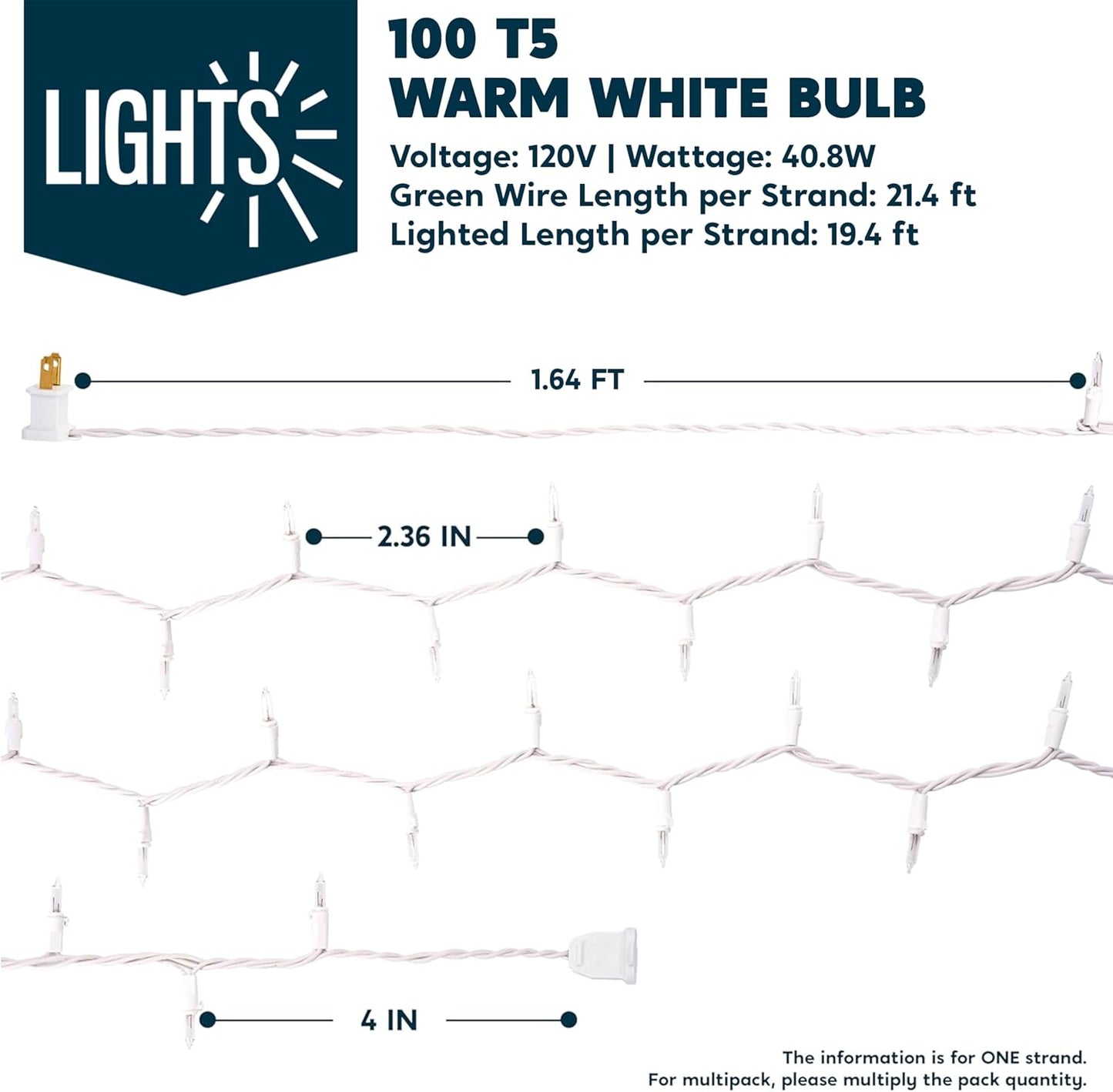 Guirlande lumineuse de Noël 200 micro LED blanc chaud, 13 m, décoration lumineuse - Câble blanc