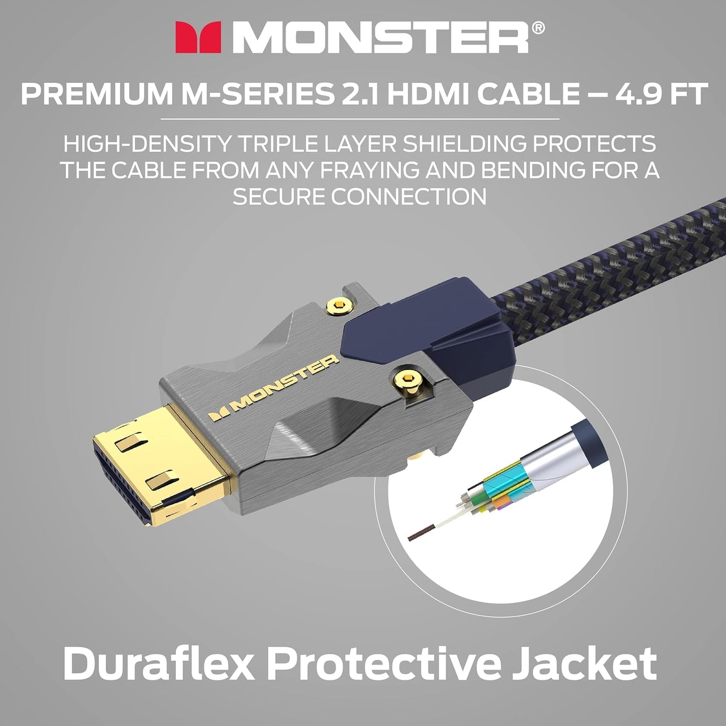 Monster M-reeks 3000 Gesertifiseerde Premium 8K Hoëspoed - 2.1, 4K 120Hz, 48 Gbps- HDMI Kabels vir Apple TV, Roku, Slim TV, Skootrekenaar, Monitor - 4.9 vt