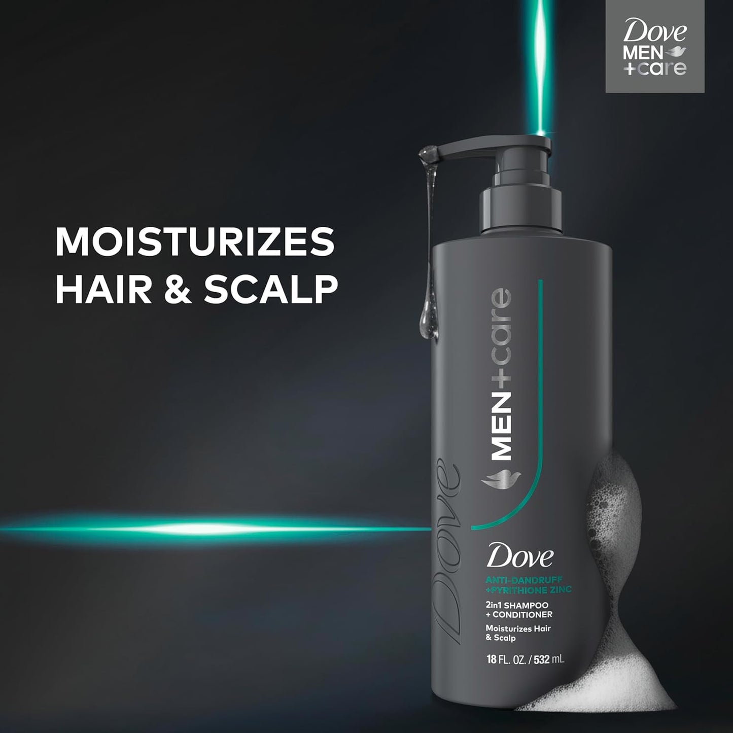 Dove Men+Care 2-in-1 Shampoo + Conditioner Dandruff Defense to Moisturize Hair & Scalp, with Pyrithione Zinc, 18 FL OZ (2 CT)
