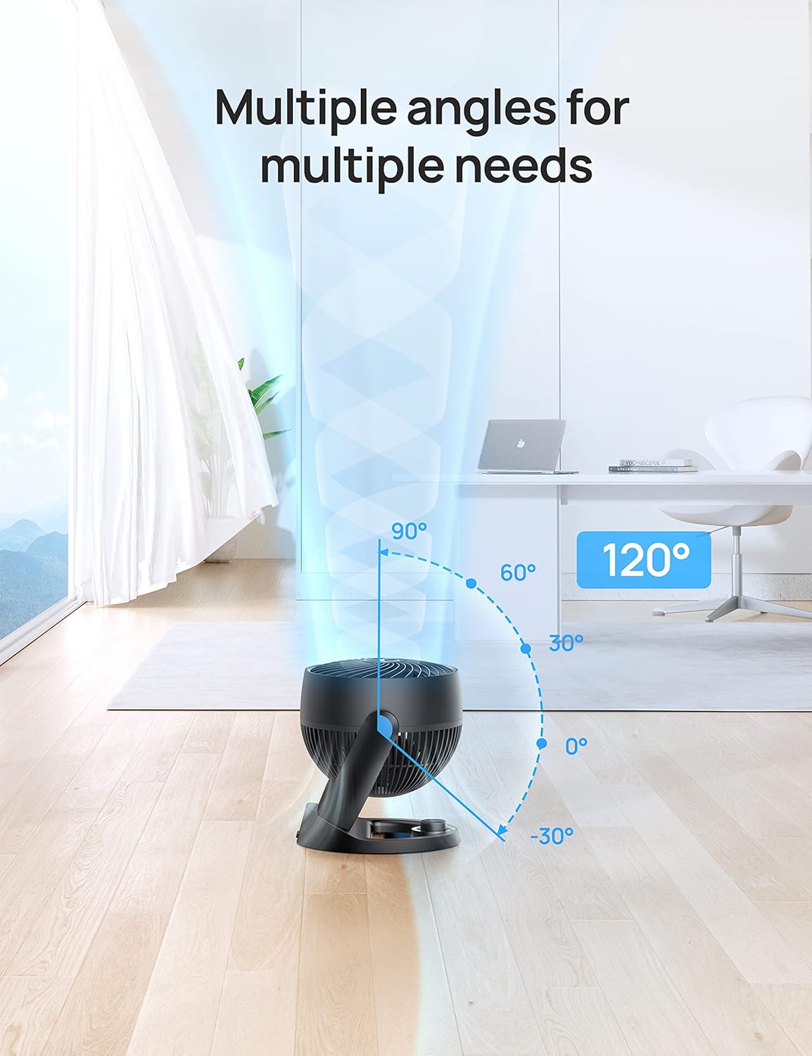12" Desk Fan 70ft Powerful Airflow, 28db Quiet Table Air Circulator for Whole Room, 120° Adjustable Tilt, 3 Speeds - Black