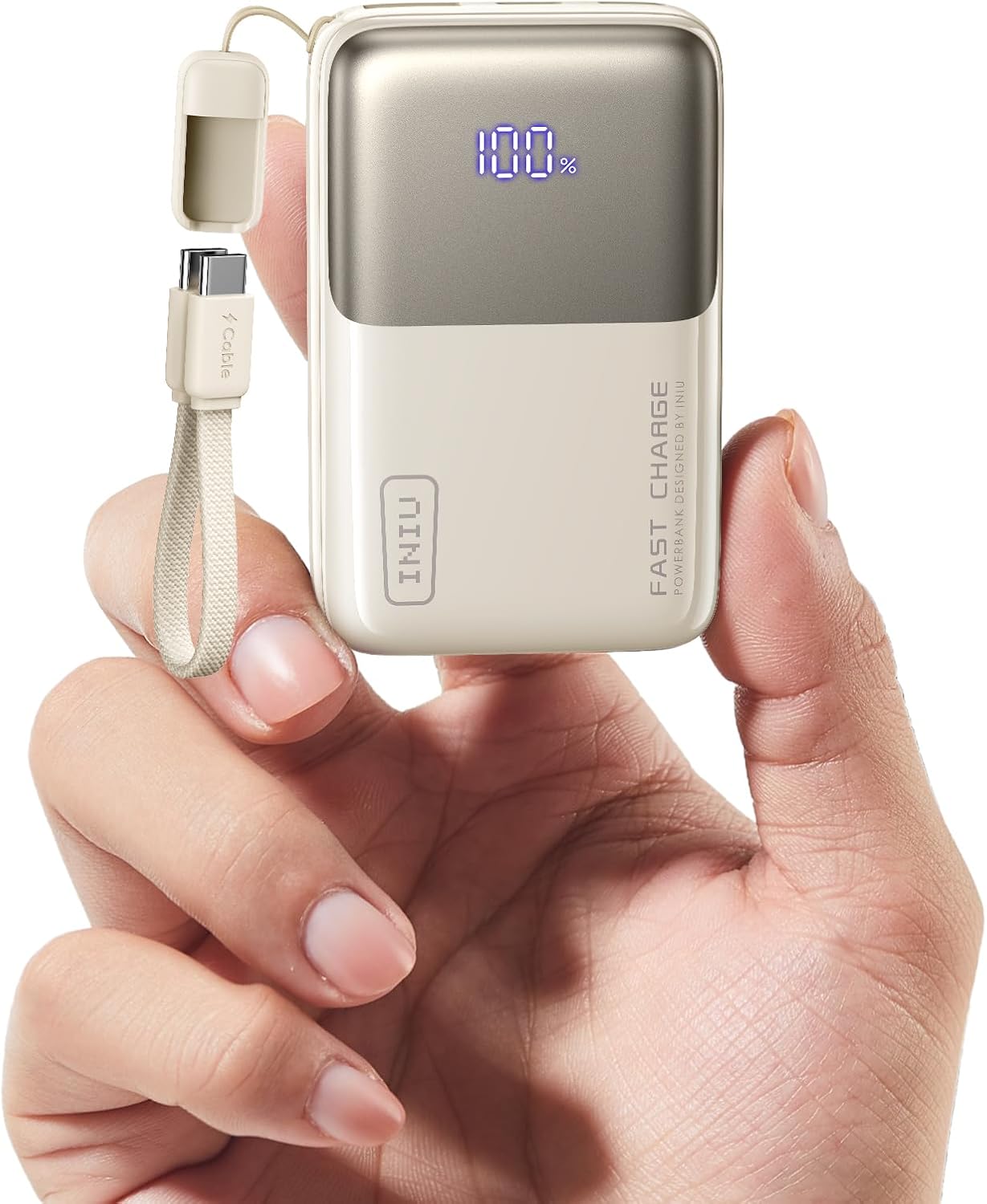 INIU 10000mAh 45W Ultra Mini Portable Charger Power Bank with Cable - (Light White)