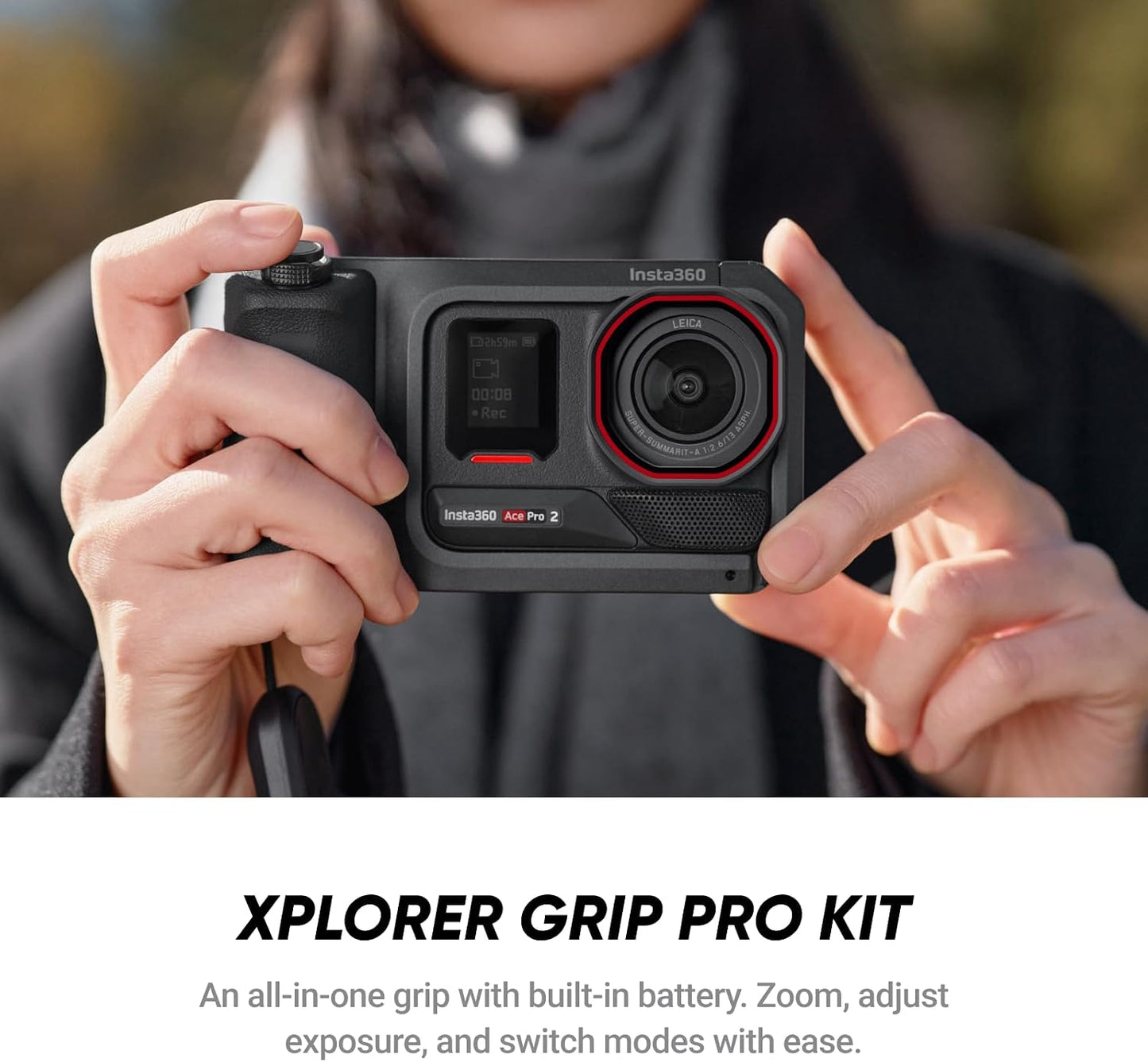 Insta360 Ace Pro 2 Flash Print Bundle - 8K Waterproof Action Camera Co-Engineered with Leica, 1/1.3" Sensor, Dual AI Chip, Leading Low Light, Xplorer Grip Pro Kit for Street Photography