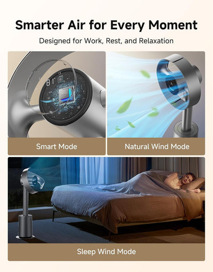 Bladeless Tower Fan MF10 for Bedroom with 270° Spatial Airflow Smart Standing Fan for Whole-Room Circulation, 59ft/s High Velocity, 10 Speeds 3 Modes, Temperature-Adaptive Airflow, Silver