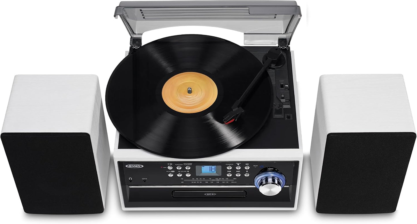 JTA-475 3-Speed Turntable w/ CD, Cassette & AM/FM Stereo Radio + Bonus 2 Pack Record Player Replacement Needles