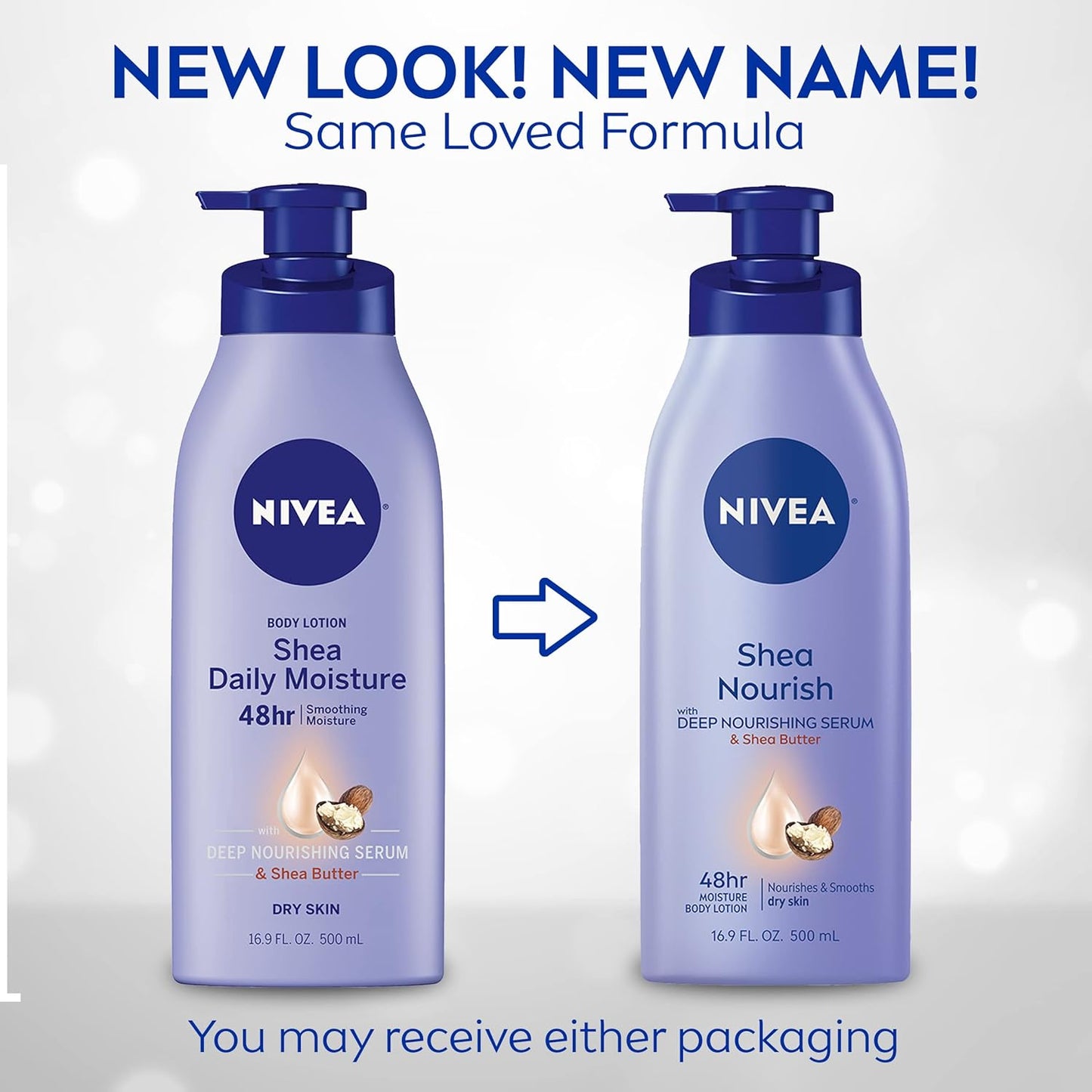 NIVEA Shea Nourish Body Lotion for Dry Skin with Hyaluronic Acid, Shea Butter and Deep Nourishing Serum, 48-Hour Body Moisturizer, 16.9 Fl Oz Pump Bottle - 3PK