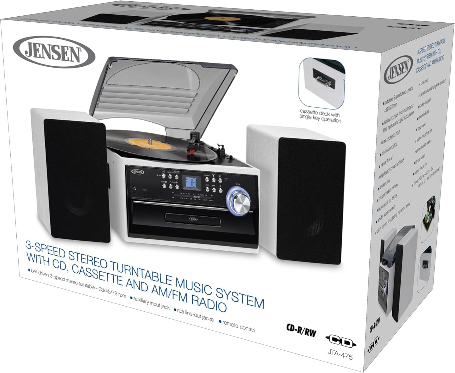 JTA-475 3-Speed Turntable w/ CD, Cassette & AM/FM Stereo Radio + Bonus 2 Pack Record Player Replacement Needles