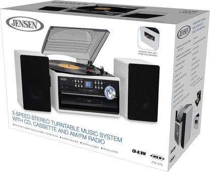 JTA-475 3-Speed Turntable w/ CD, Cassette & AM/FM Stereo Radio + Bonus 2 Pack Record Player Replacement Needles
