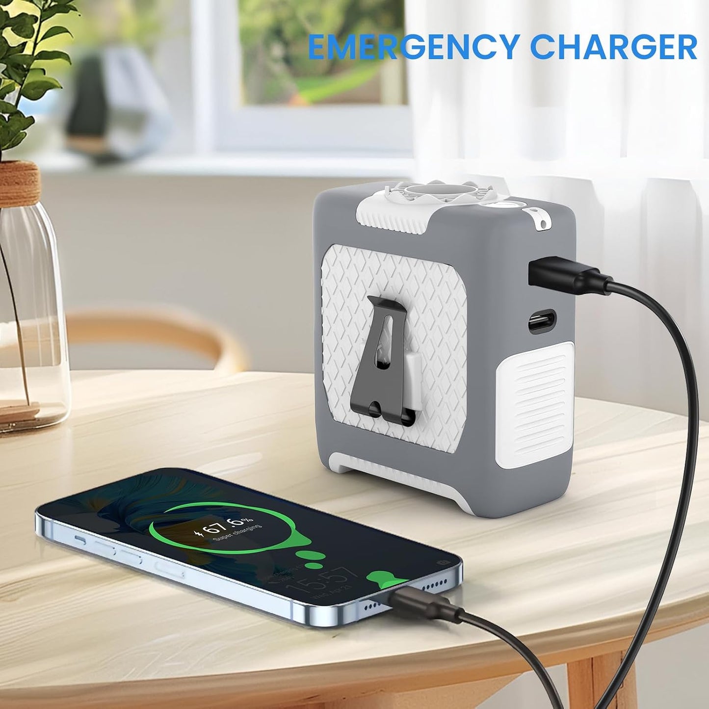 10000mAh Draagbare Middellyfwaaier met Flitslig - 5 Spoed - Wit