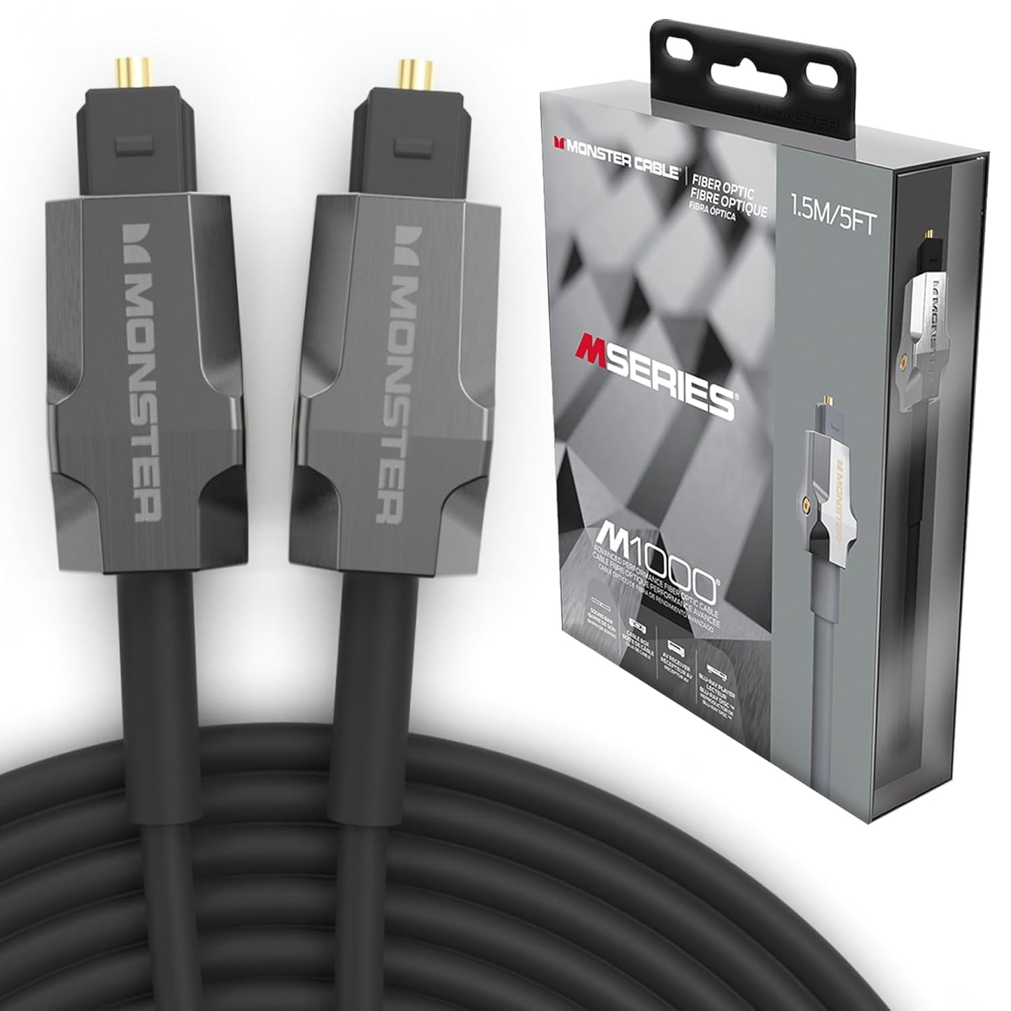 Monster M-reeks 1000 Optiesevesel-oudio-Toslink-kabel, Klankbalk Optiese Oudiokabel met Goue Konneksies, 1,5m