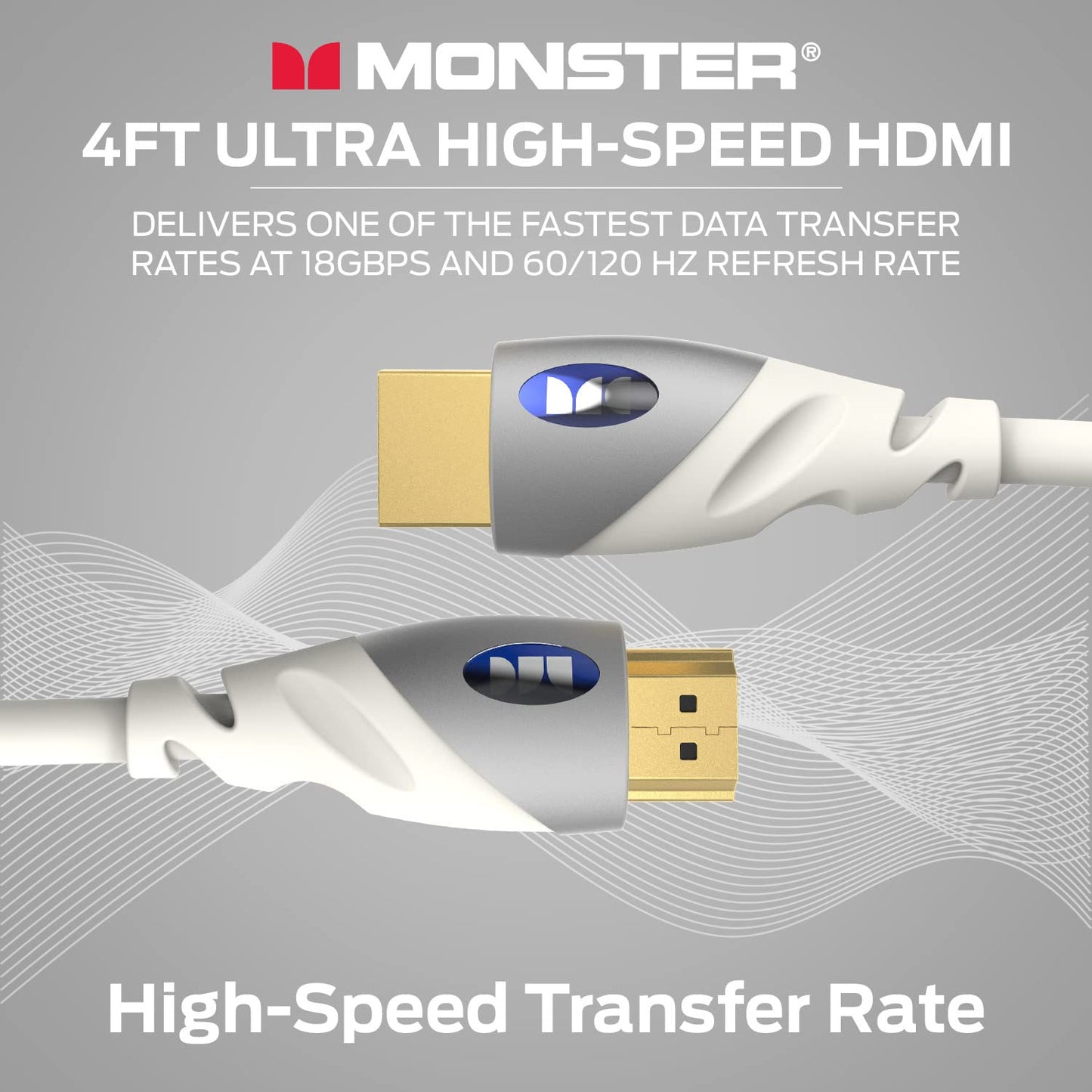 NUWE Monster HDMI-kabel 4k Ultra HD met Ethernet - Korrosiebestande 24k Roosegoud-kontakte en V-Grip-verbinding - HDMI-kabel vir PS3 en rekenaarmonitor - 1,8 M