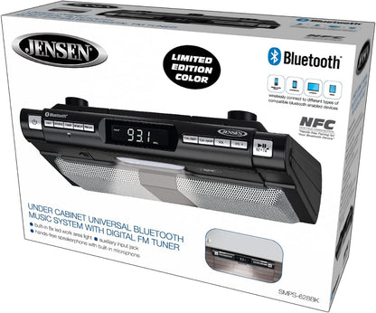 Modern Wireless Under Cabinet Kitchen Universal Bluetooth Music System, FM Radio, Clock LCD Digital Display , Built-in Hands-free Mic & Speakers (Includes Mounting Hardware)
