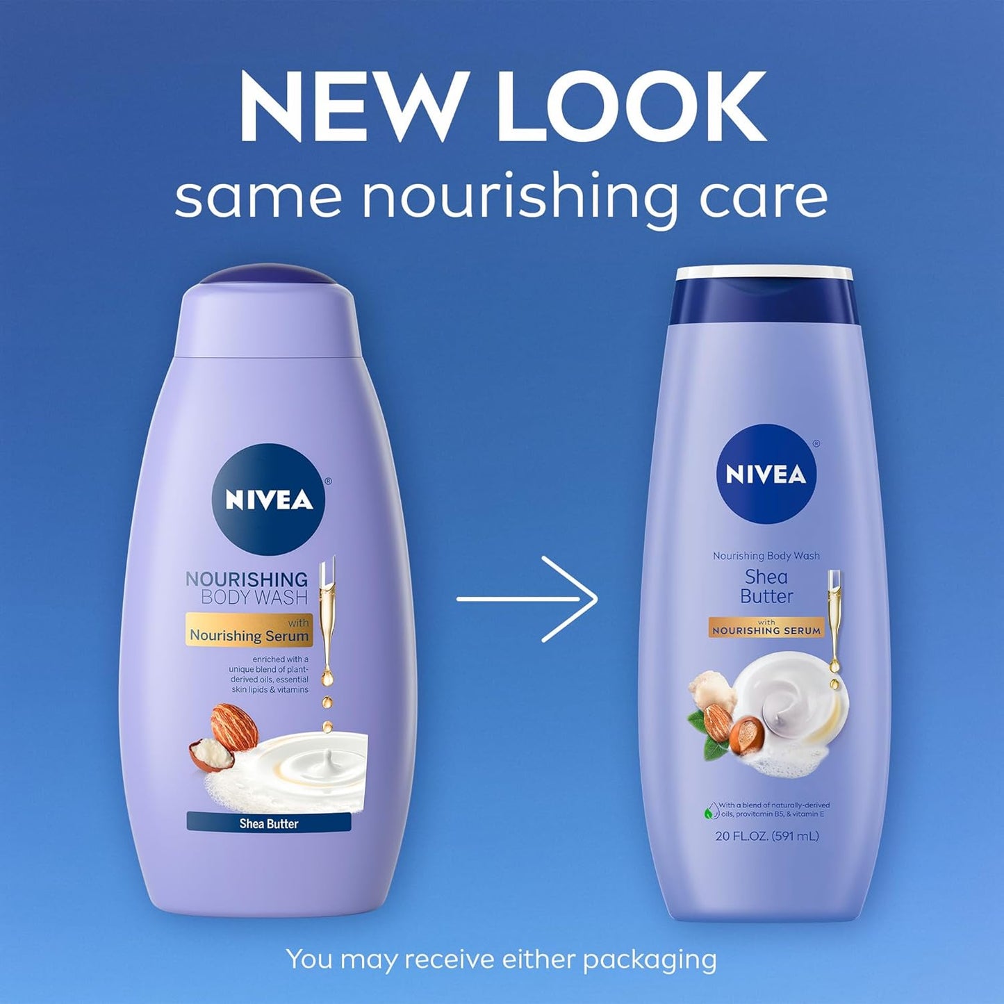 NIVEA Nourishing Shea Butter Body Wash with Nourishing Serum, Moisturizing Body Wash for Women, Enriched Provitamin B5 and Vitamin E, 20 Fl Oz Bottle - 3PK