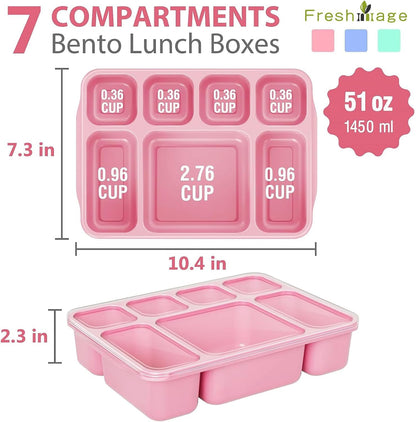 Freshmage Bento Box Middageteboks 3 Pak, 7-Vak Maaltydvoorbereidinghouers met Deksel, Herbruikbare Stapelbare Happiehouers vir Volwassenes, BPA-vry, Mikrogolf- en Skottelgoedwasser-veilig (3 Kleure)