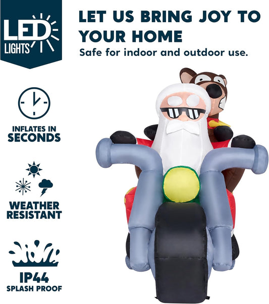 (7FT) Long Christmas Inflatables Inflatable Santa Riding Motorcycle w/ Reindeer, Blow Up Decoration w/ Build-in LED Décor