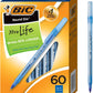 BIC Round Stic Xtra Life Ballpoint Pen with 1.0 mm Medium Point 60CT Blue Ink - (Pack of 2)