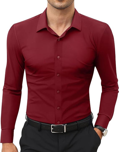 Mans Langmou Slim Fit, Spiervas, Kreukelvry, Knoop-af Rekbaar