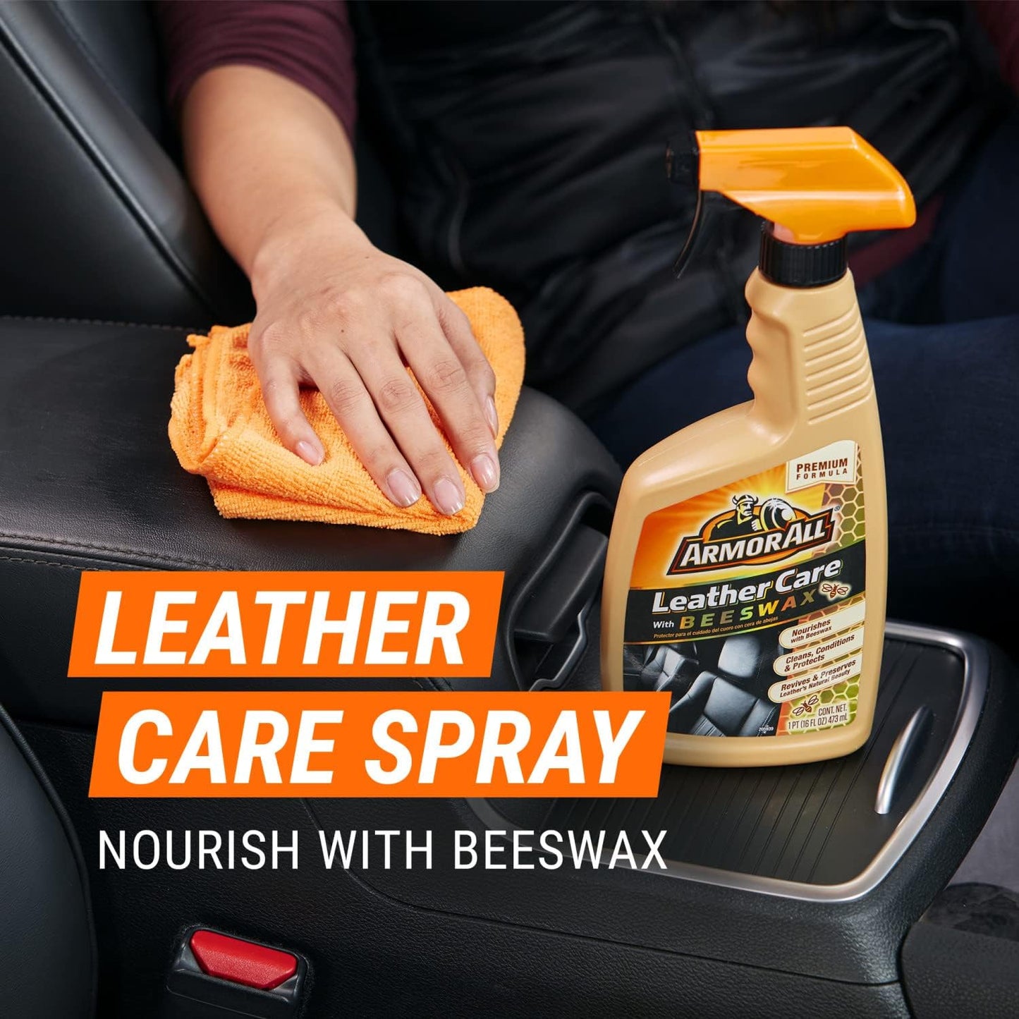 Armor All Karleer Skoonmaker Spuit, Byewas Leersorgspuit vir Motors, Vragmotors, Motorfietse (473 ml)
