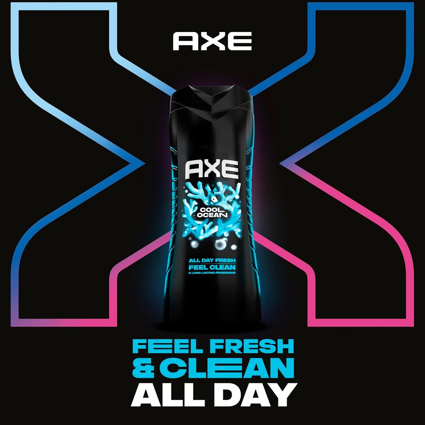 AXE Cool Ocean Men's Body Wash With Essential Oils 12H Refreshing Scent Body Wash For Men, Clean and Fresh Scent (16 oz)