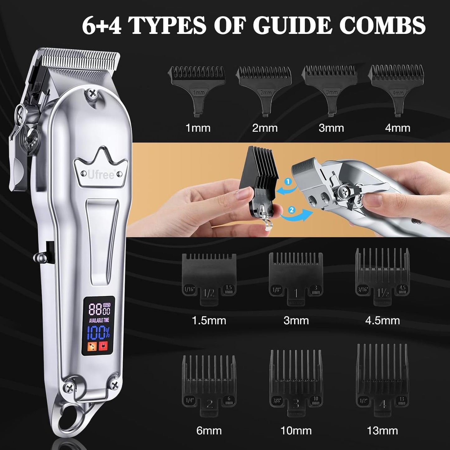 Hair Clippers for Men Professional, Barber Clippers and Trimmers Set, Cordless Hair Clippers for Hair Cutting Kit with LED Display, Electric Hair Trimmer, Gifts for Men, Silver