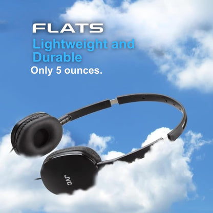 JVC Flats On-Ear Wired Headphones Flat Foldable 30mm Driver, Soft Ear-Pads for Comfort – Steel Headband - Lightweight & Portable 3.5mm Slim Plug - (Black)
