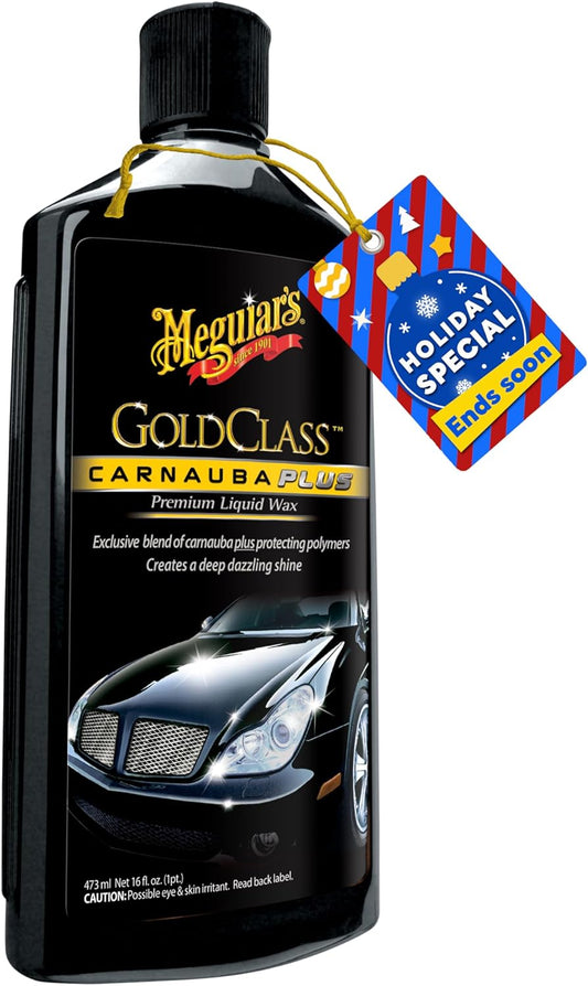 Meguiar's Gold Class Carnauba Plus Premium Liquid Wax Car Detailing Kit w/  Pure Carnauba Wax Blend and a Foam (16 Oz)
