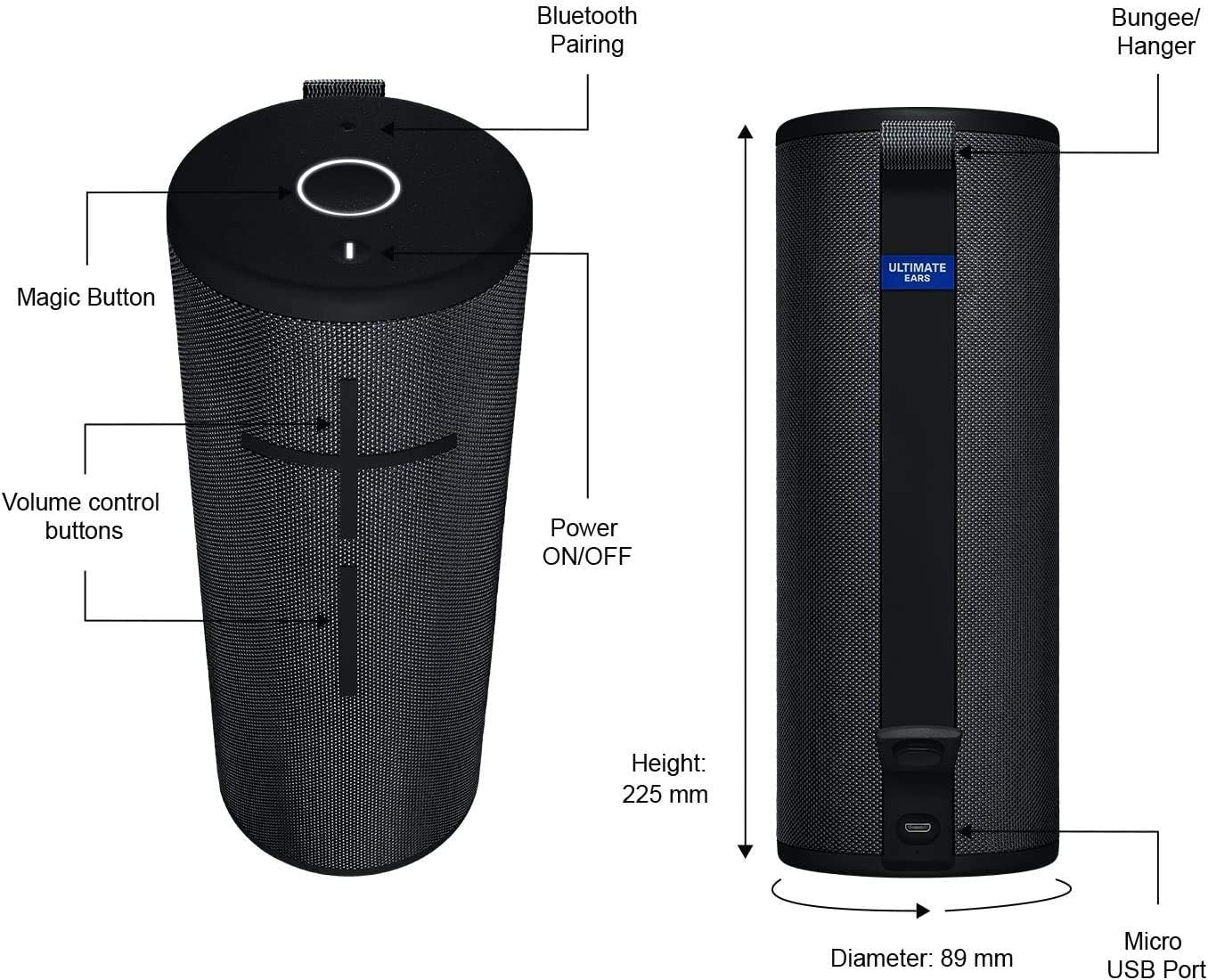 Ultimate Ears MEGABOOM 3 Portable Waterproof Bluetooth Speaker - Bulk Packaging - Night Black (Renewed)