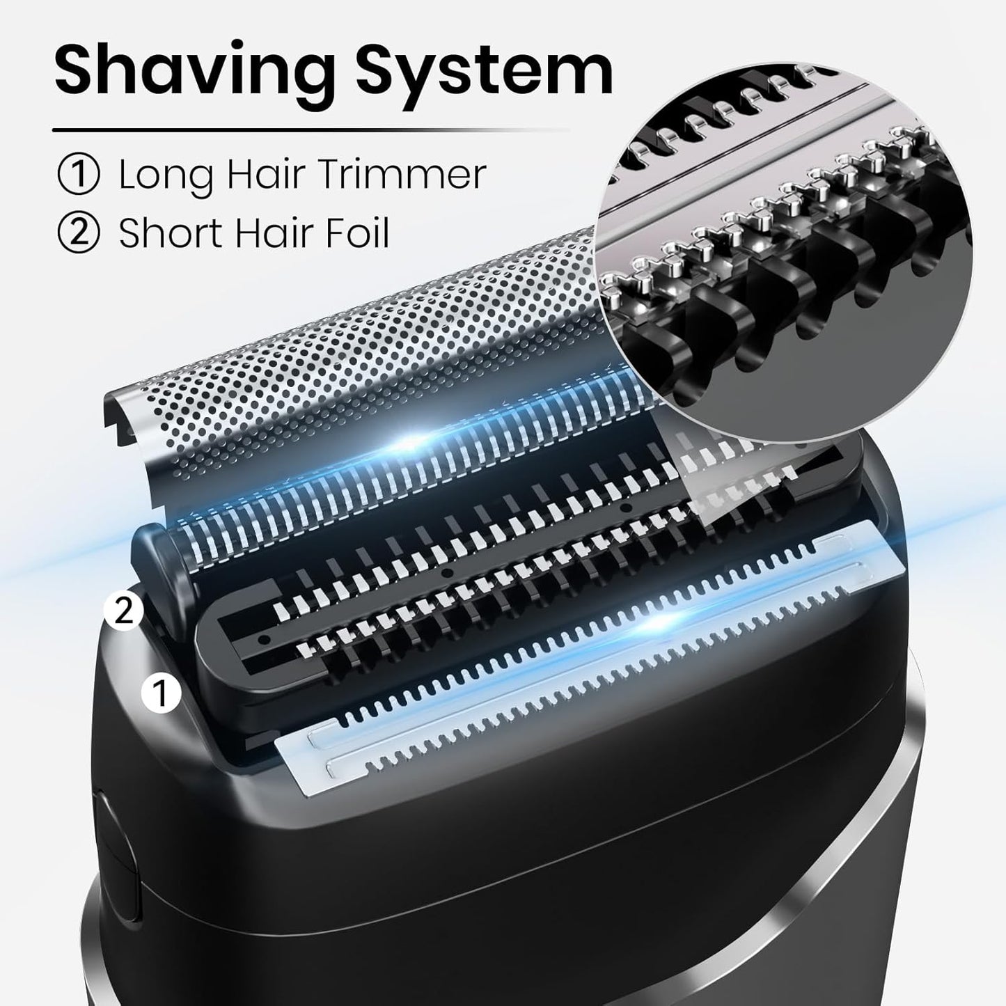 Foil Shaver for Men, Electric Razor with 2 Foil Heads, IPX7 Waterproof Electric Shaver, Wet Dry Cordless Razor, Chargeable Portable Shavers for Men, Silver