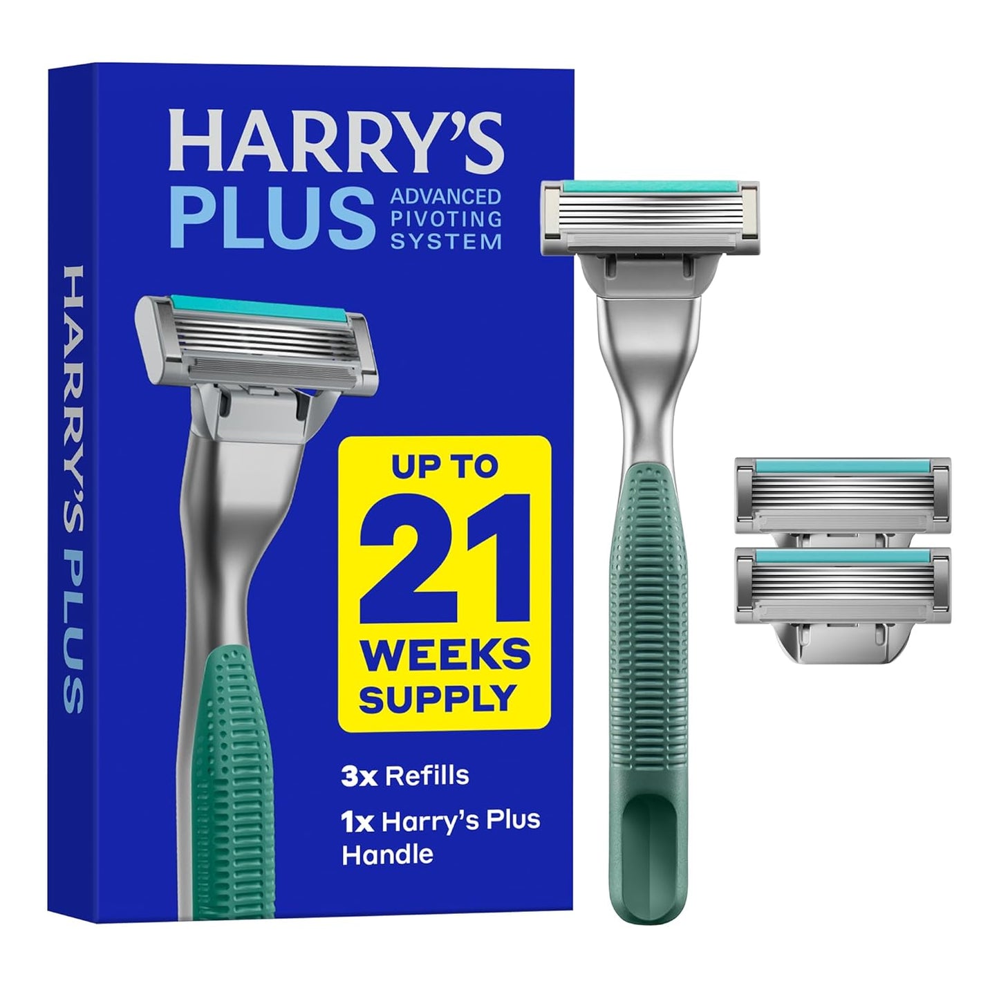 Razor Shaving Kit for Men - Premium Handle and 3 Razor Blade Cartridges - Advanced Pivoting System - Moss