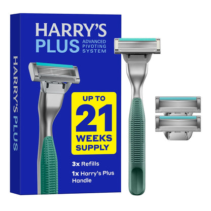 Razor Shaving Kit for Men - Premium Handle and 3 Razor Blade Cartridges - Advanced Pivoting System - Moss