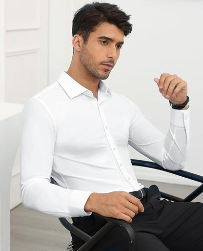 Mans Langmou Slim Fit, Spiervas, Kreukelvry, Knoop-af Rekbaar