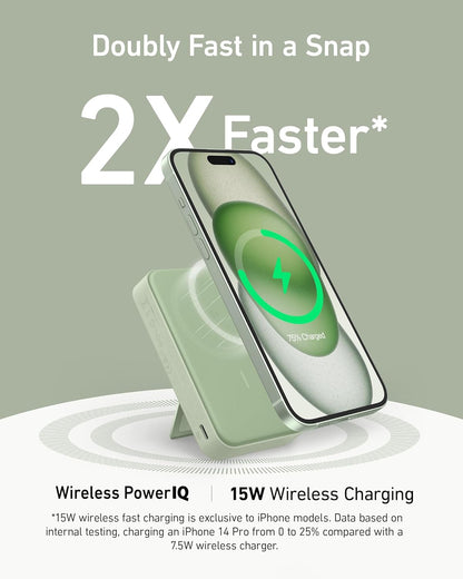 Power Bank, Qi2 Certified 15W Ultra-Fast MagSafe-Compatible Portable Charger, 10,000mAh Battery Pack with Smart Display and Foldable Stand - Green (Copy)