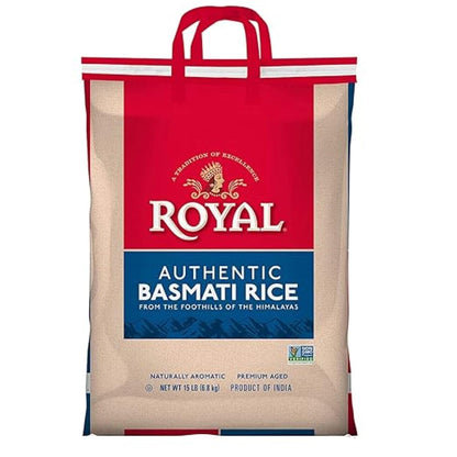 Authentic Royal - Naturally Aged Long Grain Indian White Basmati Rice (15 lbs)